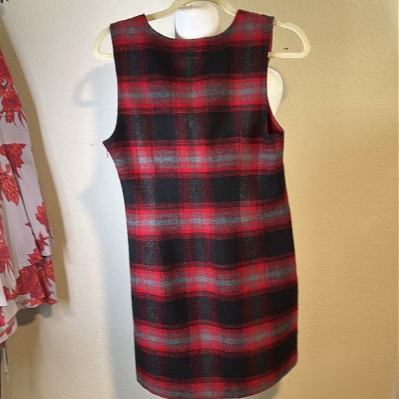 FREE PEOPLE EMBROILED RED FLANNEL PLAID SHIFT TANK DRESS SIZE SP - Picture 6 of 13